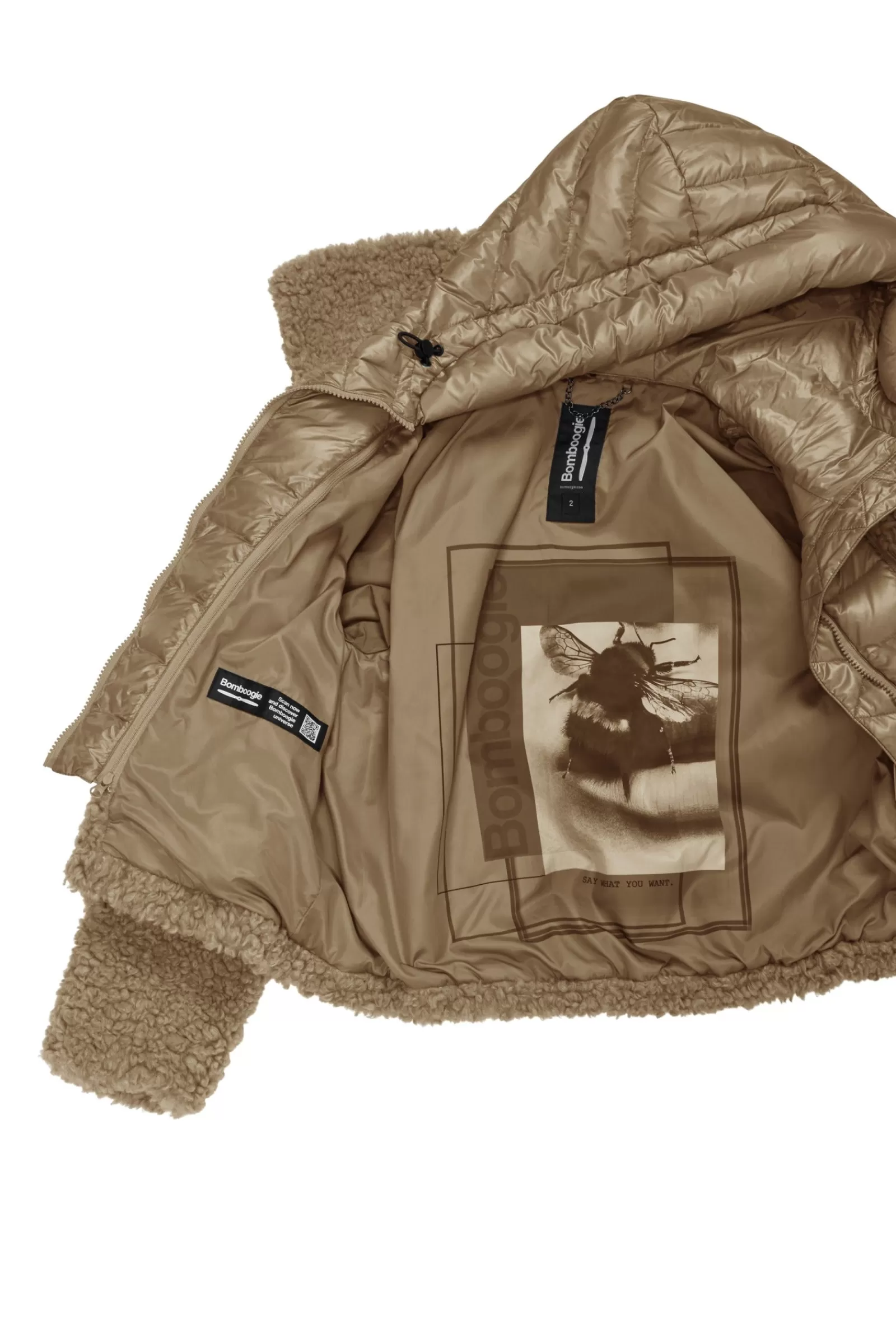 Donna Bomboogie Cappotti>Cappotto Corto In Sherpa Fleece Con Cappuccio